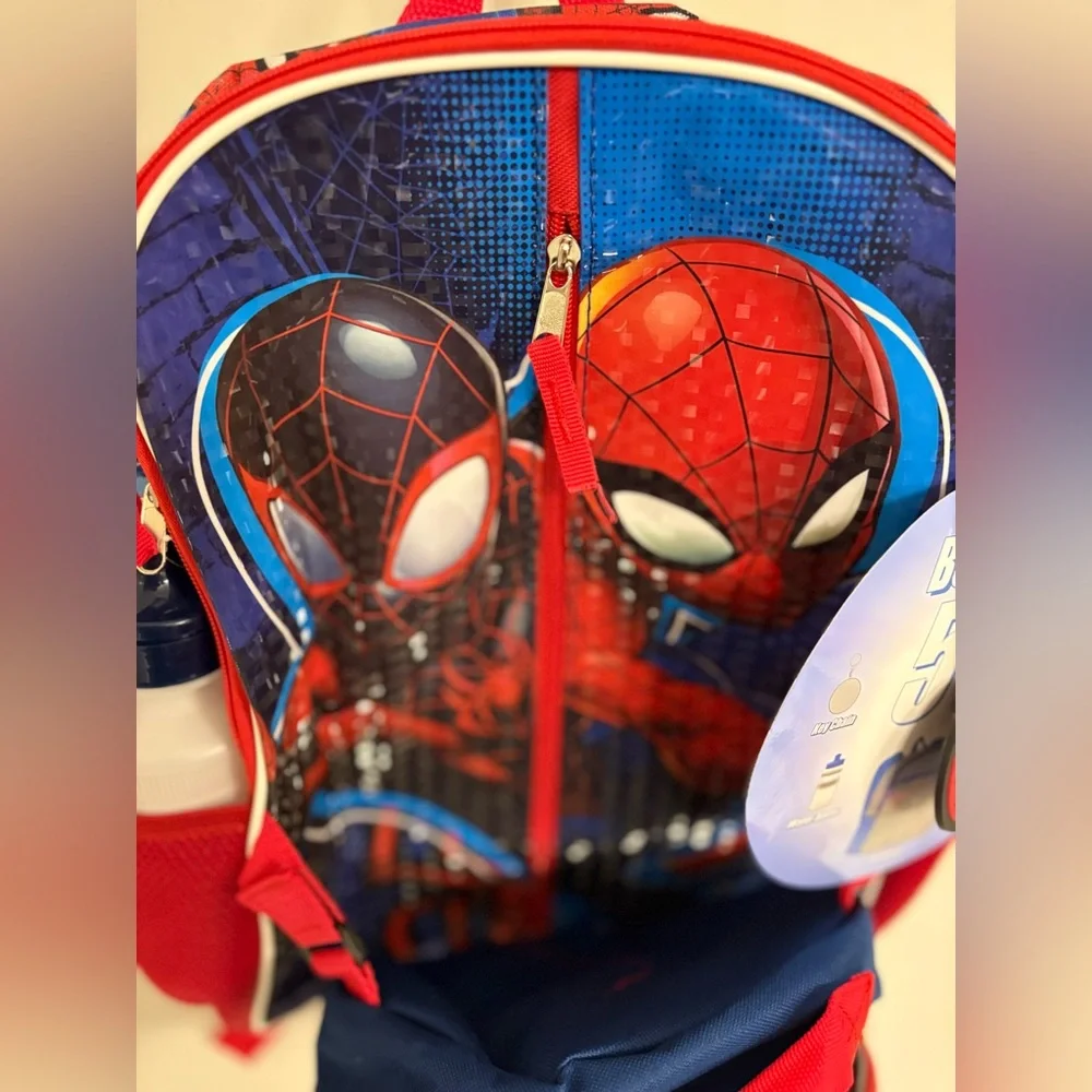 NEW Bioworld Marvel Spider-Man 5 Piece School Backpack Lunchbox & Water Bottle